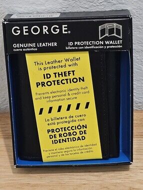 NIB George Men's Genuine Leather Wallet ID Theft Protection Black Bifold